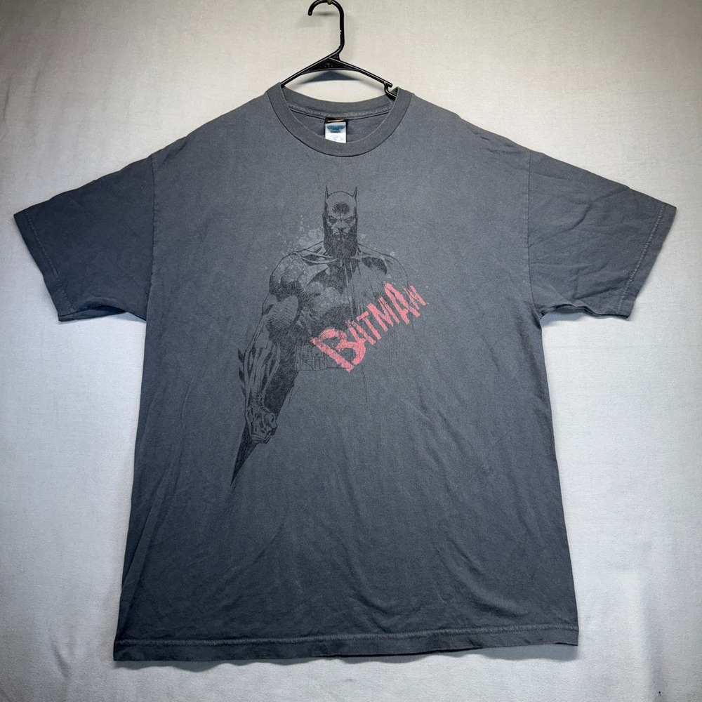 Vintage Y2K Batman Graphic T-Shirt Men XL Gray Cotton DC Comics Nice Fade